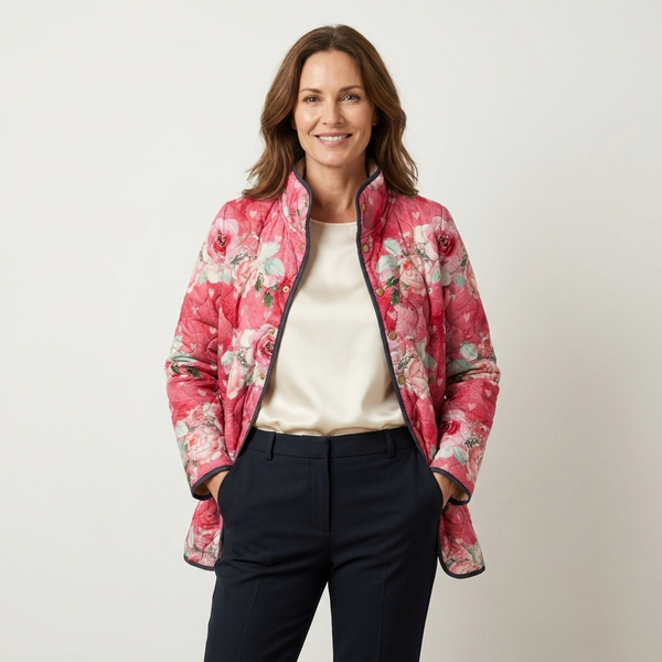 Freya | Charming Pink Floral Print Quilted Jacket