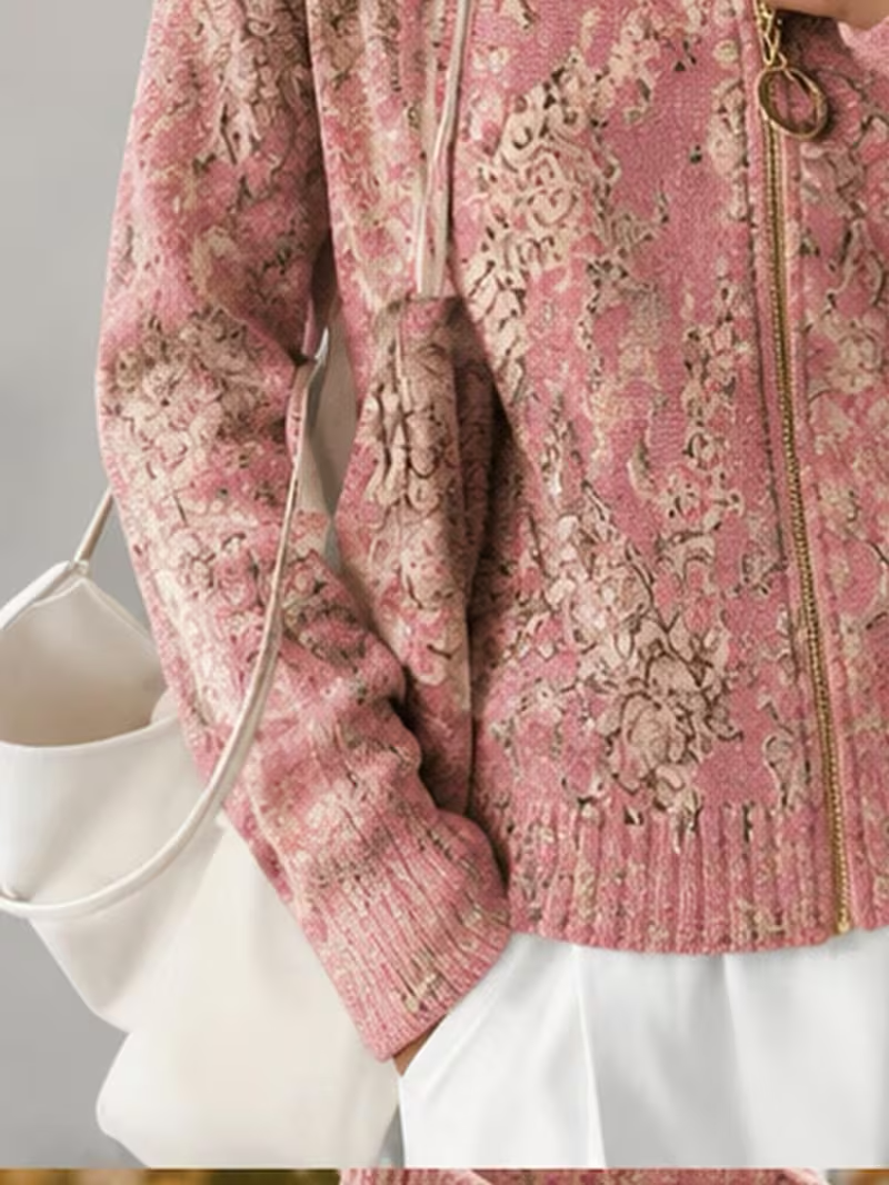 Saffira | Gilded Blossom Zip Cardigan