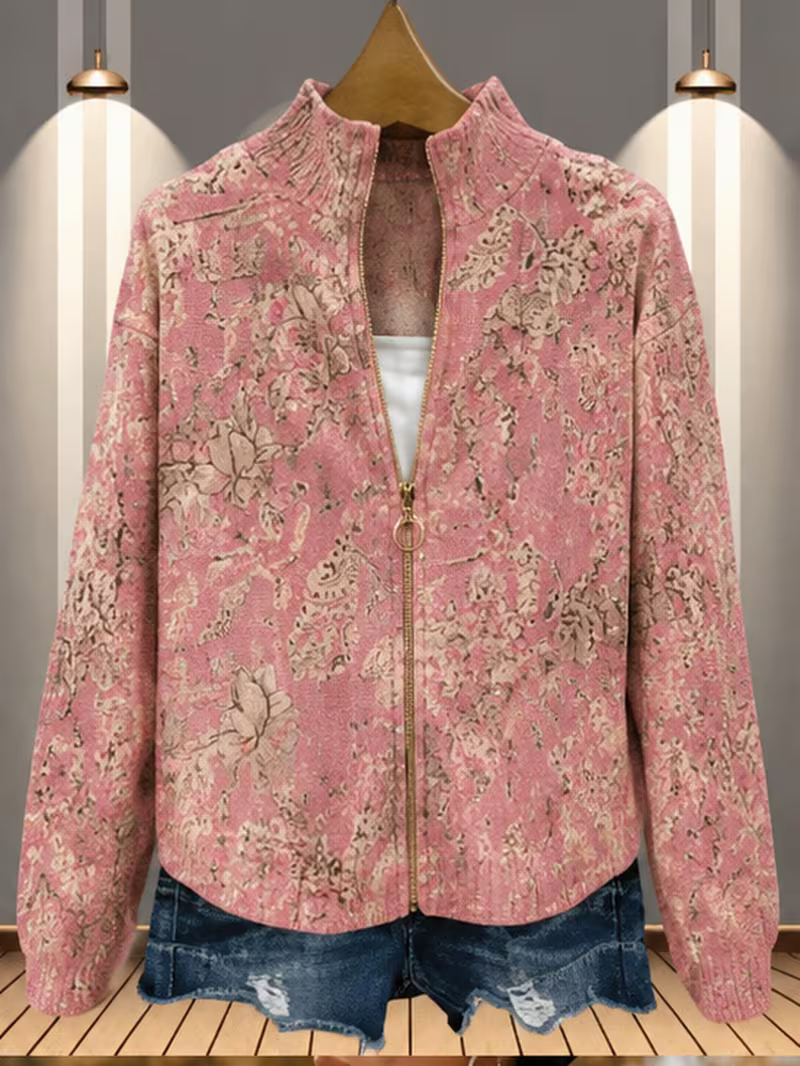 Saffira | Gilded Blossom Zip Cardigan