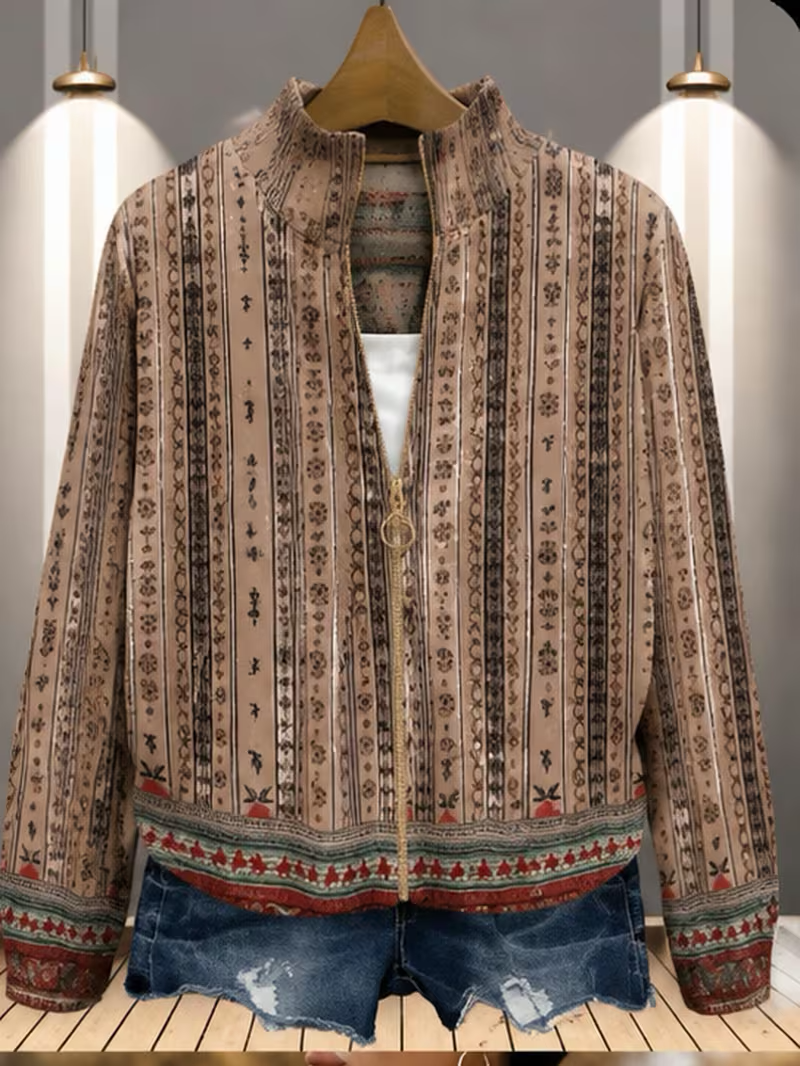 Wrenford | Woven Stripe Zip Cardigan