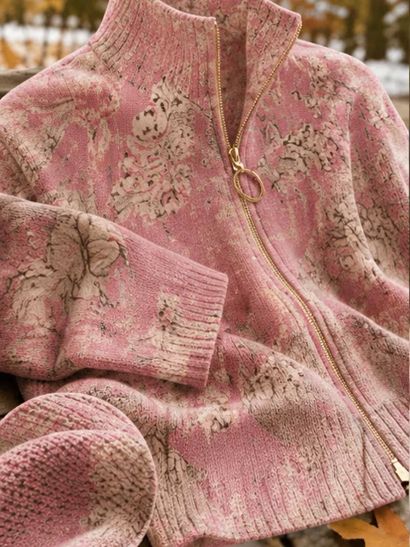 Saffira | Gilded Blossom Zip Cardigan