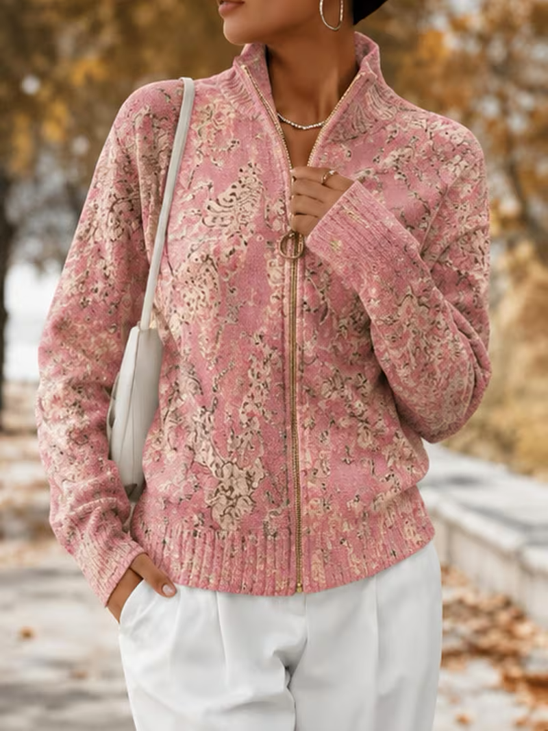 Saffira | Gilded Blossom Zip Cardigan