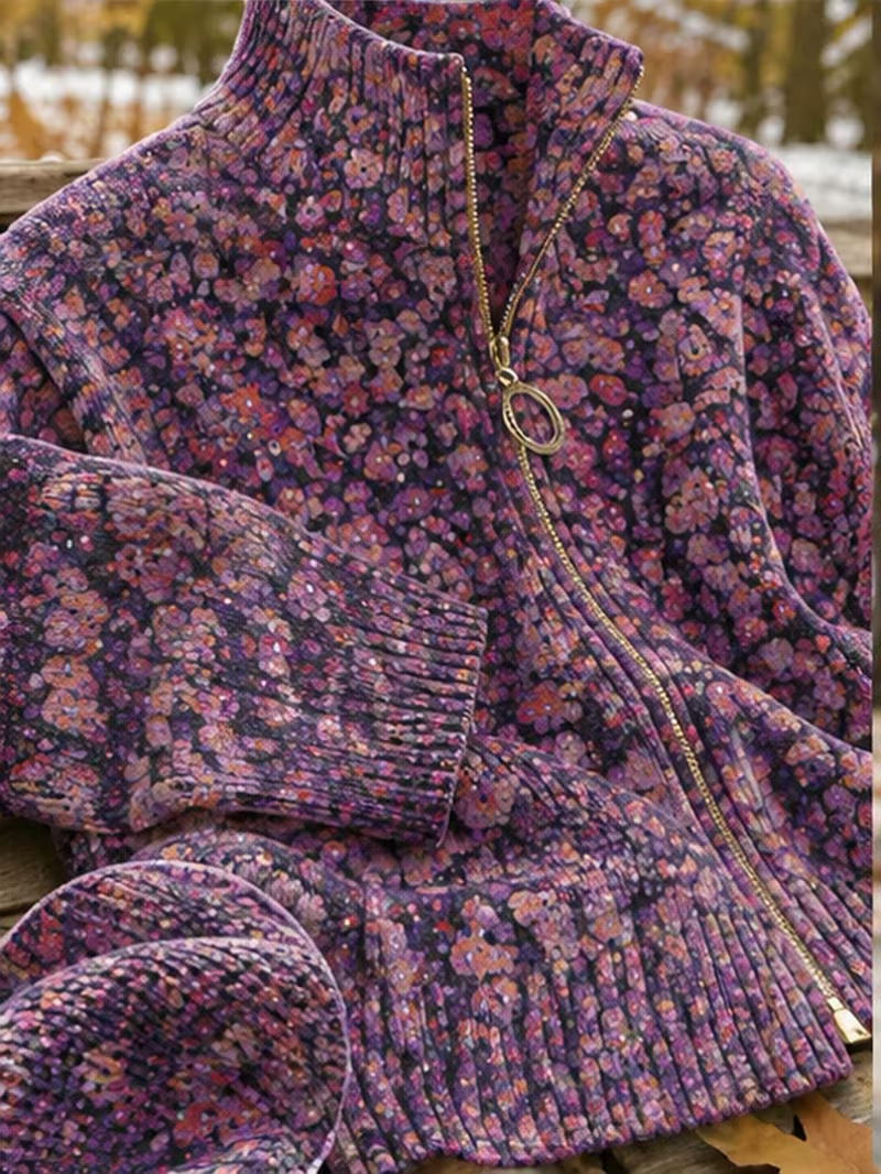 Ottilia | Violet Meadow Zip Cardigan