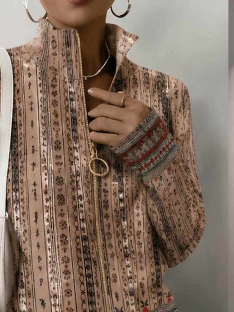 Wrenford | Woven Stripe Zip Cardigan