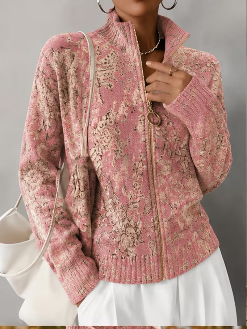 Saffira | Gilded Blossom Zip Cardigan