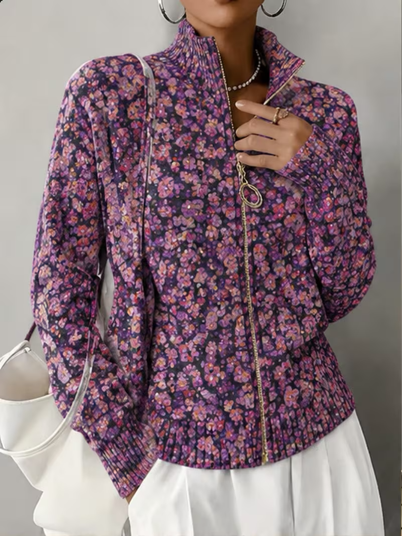 Ottilia | Violet Meadow Zip Cardigan
