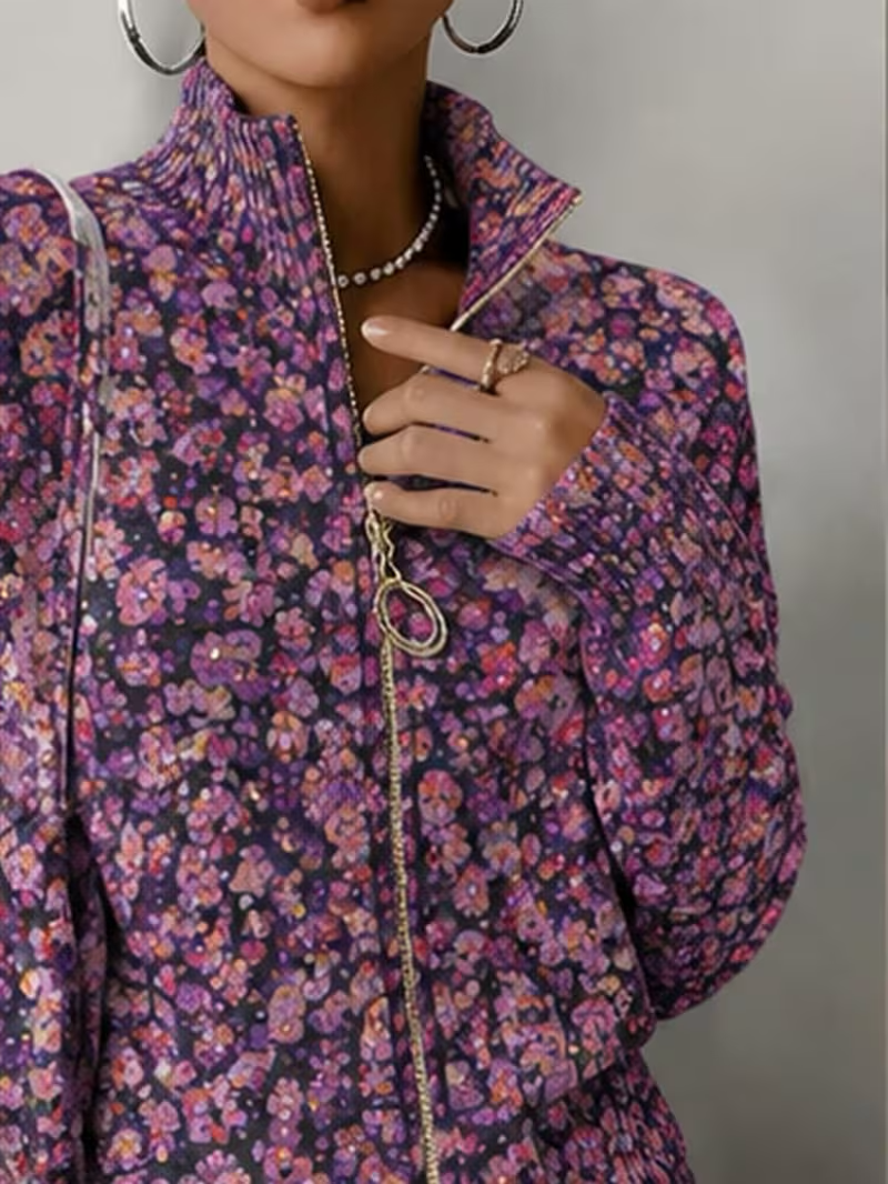 Ottilia | Violet Meadow Zip Cardigan