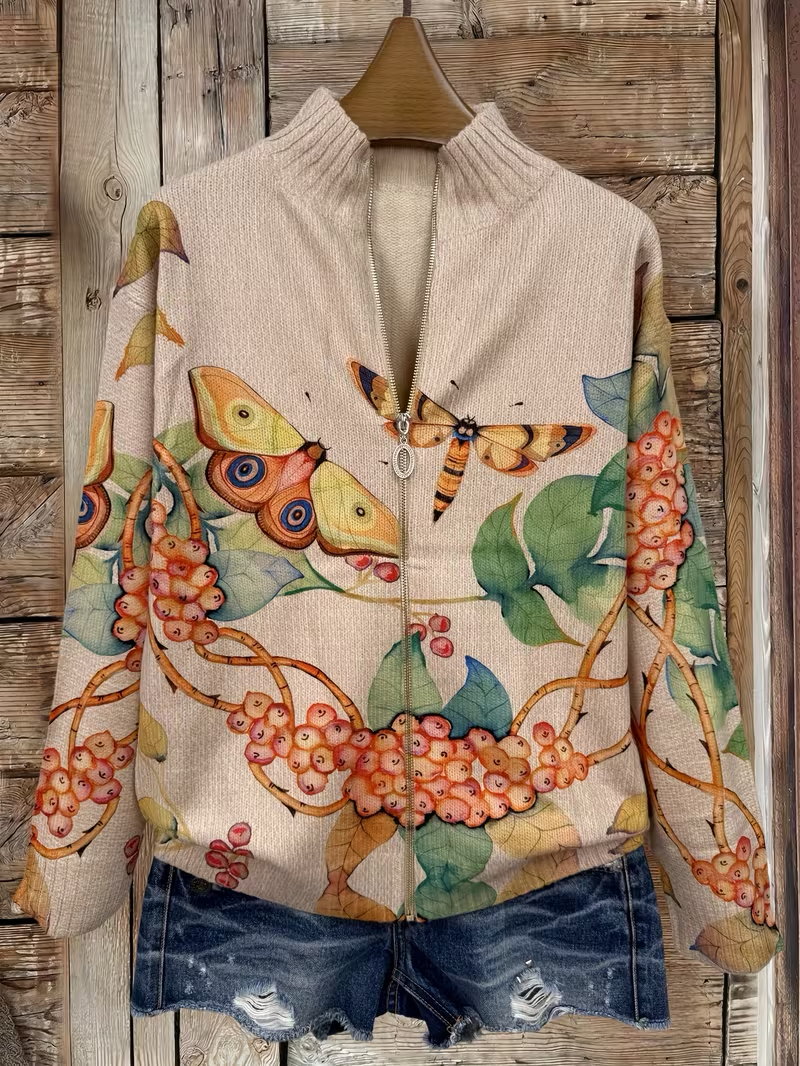 Brontina | Butterfly Garden Zip Cardigan