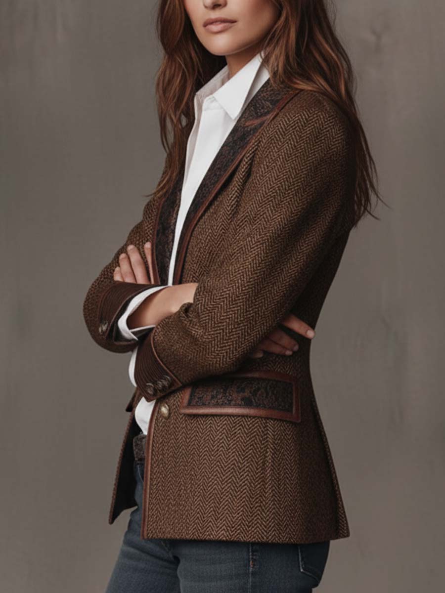 Emilia | Herringbone Printed Panel Blazer