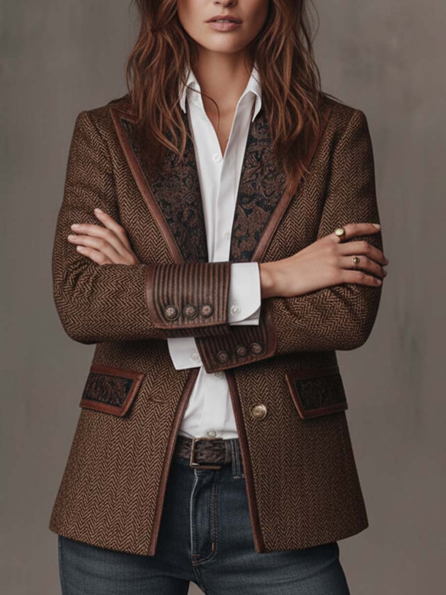 Emilia | Herringbone Printed Panel Blazer