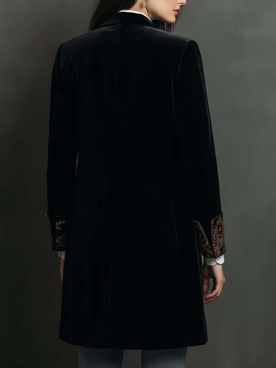 Franny | Black Baroque Print Lapel Slim Fit Blazer