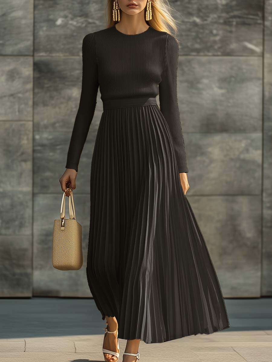 Charlotte | Ribbed Knit Top and Pleated Midi Skirt Set