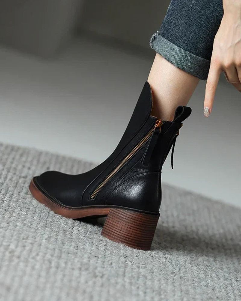 Grazie | Leather Square-Heel Boots