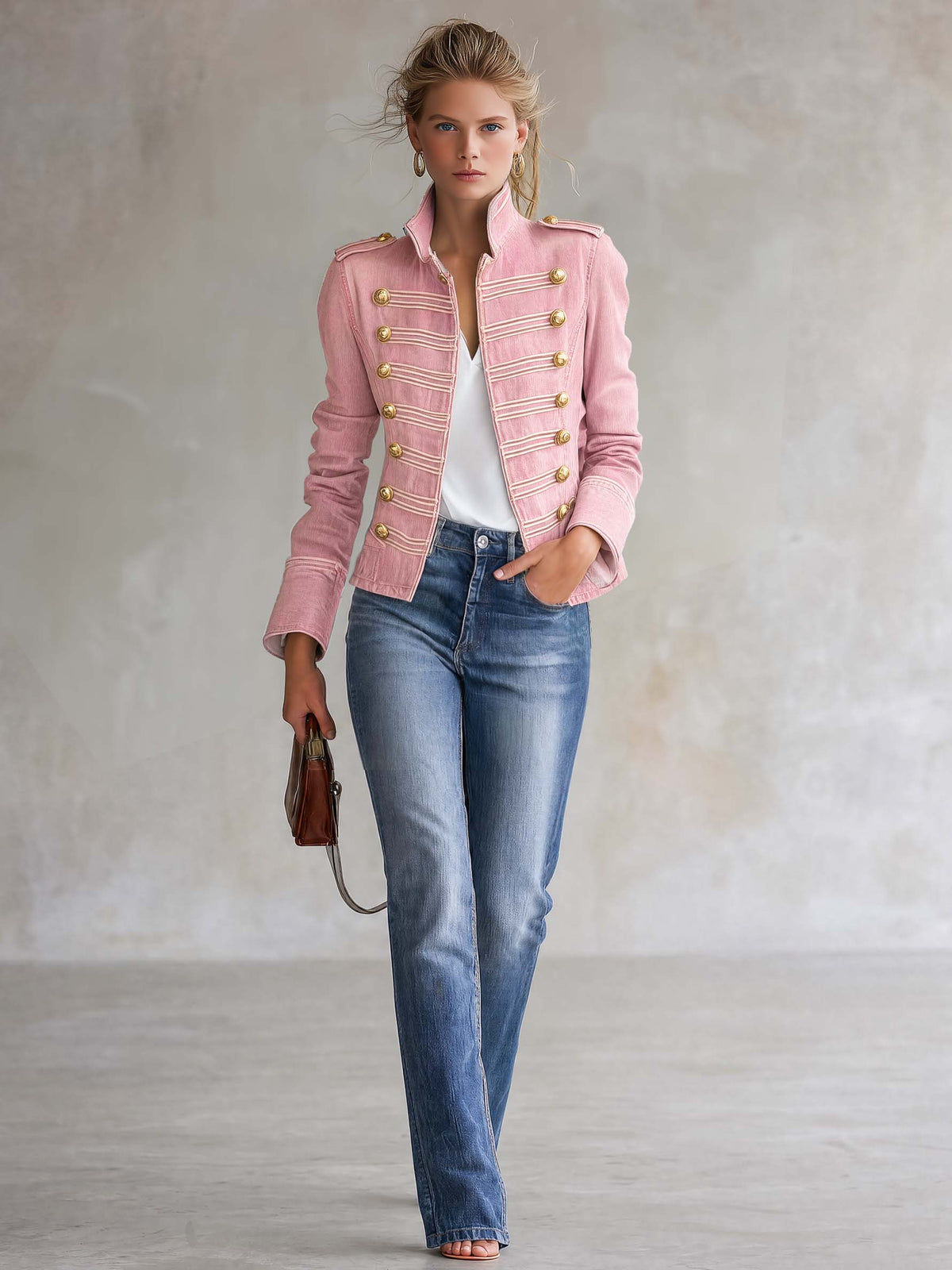Marion | Military-Inspired Denim Jacket With Gold Buttons