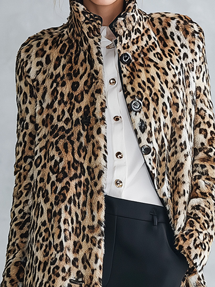 Joanne | Leopard Print Short-Pile Coat With High Collar