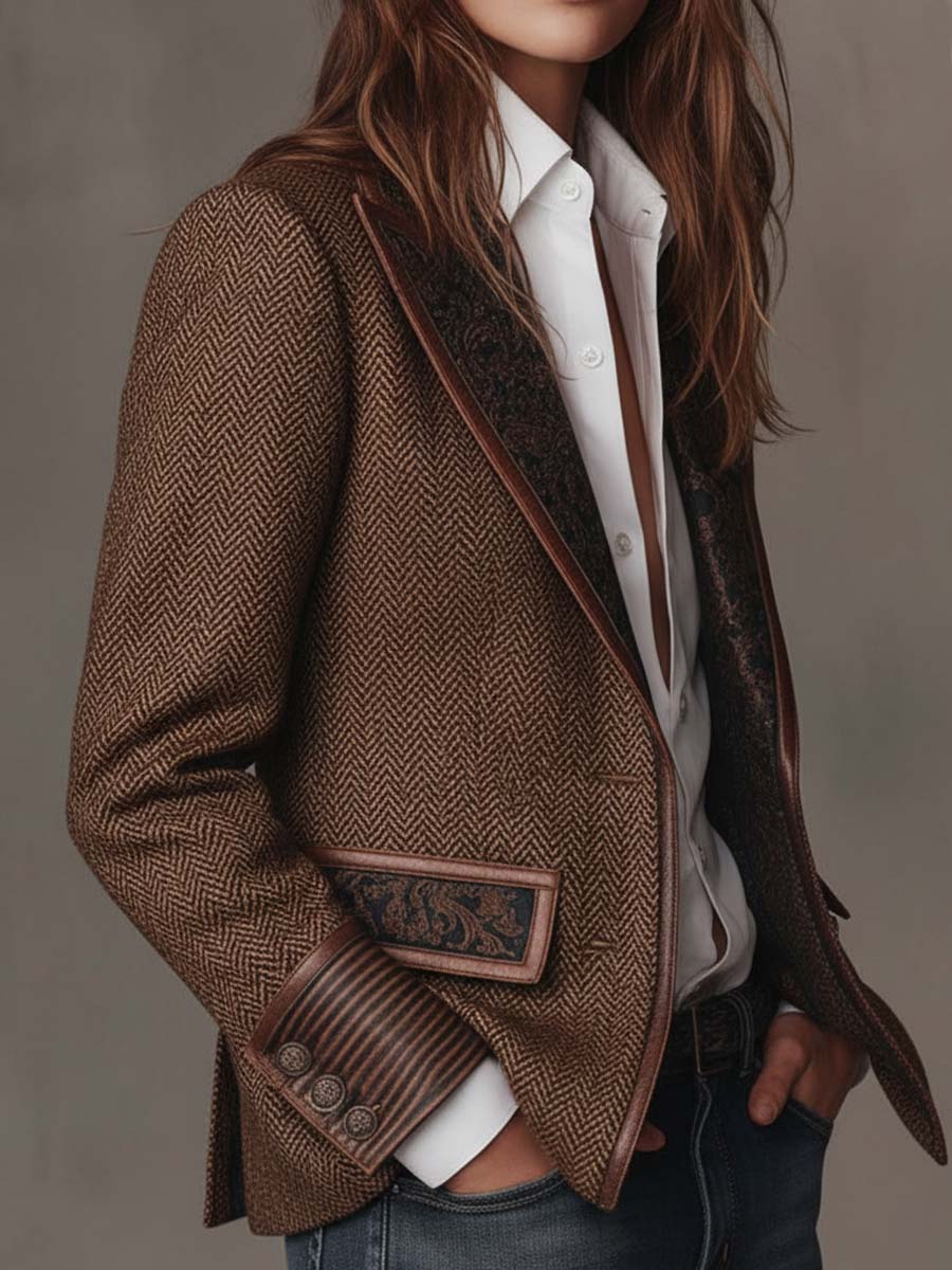 Emilia | Herringbone Printed Panel Blazer