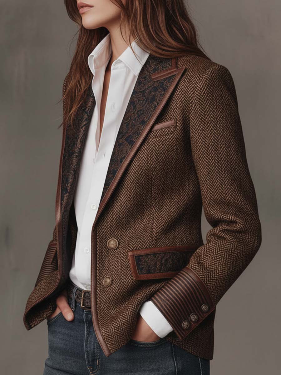 Emilia | Herringbone Printed Panel Blazer