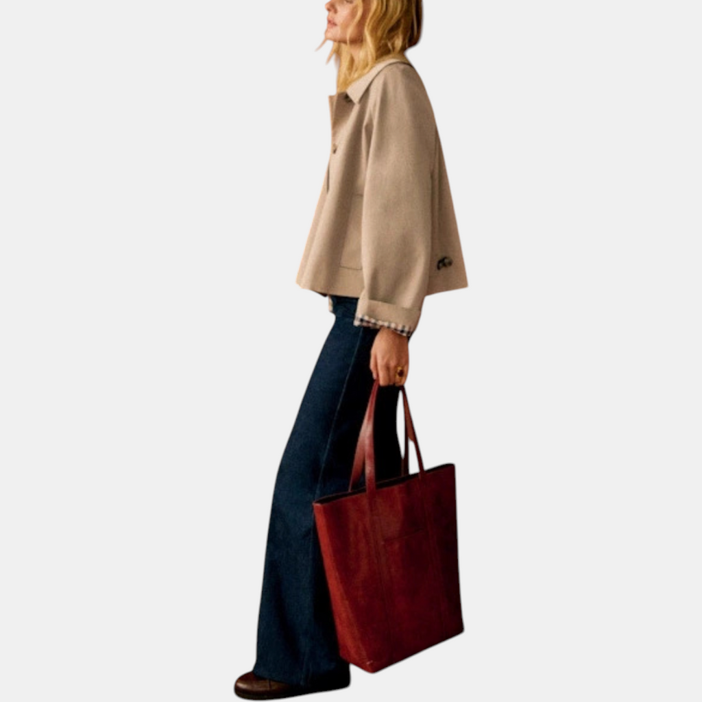 Nora | Cropped Trench Jacket With Checkered Lining