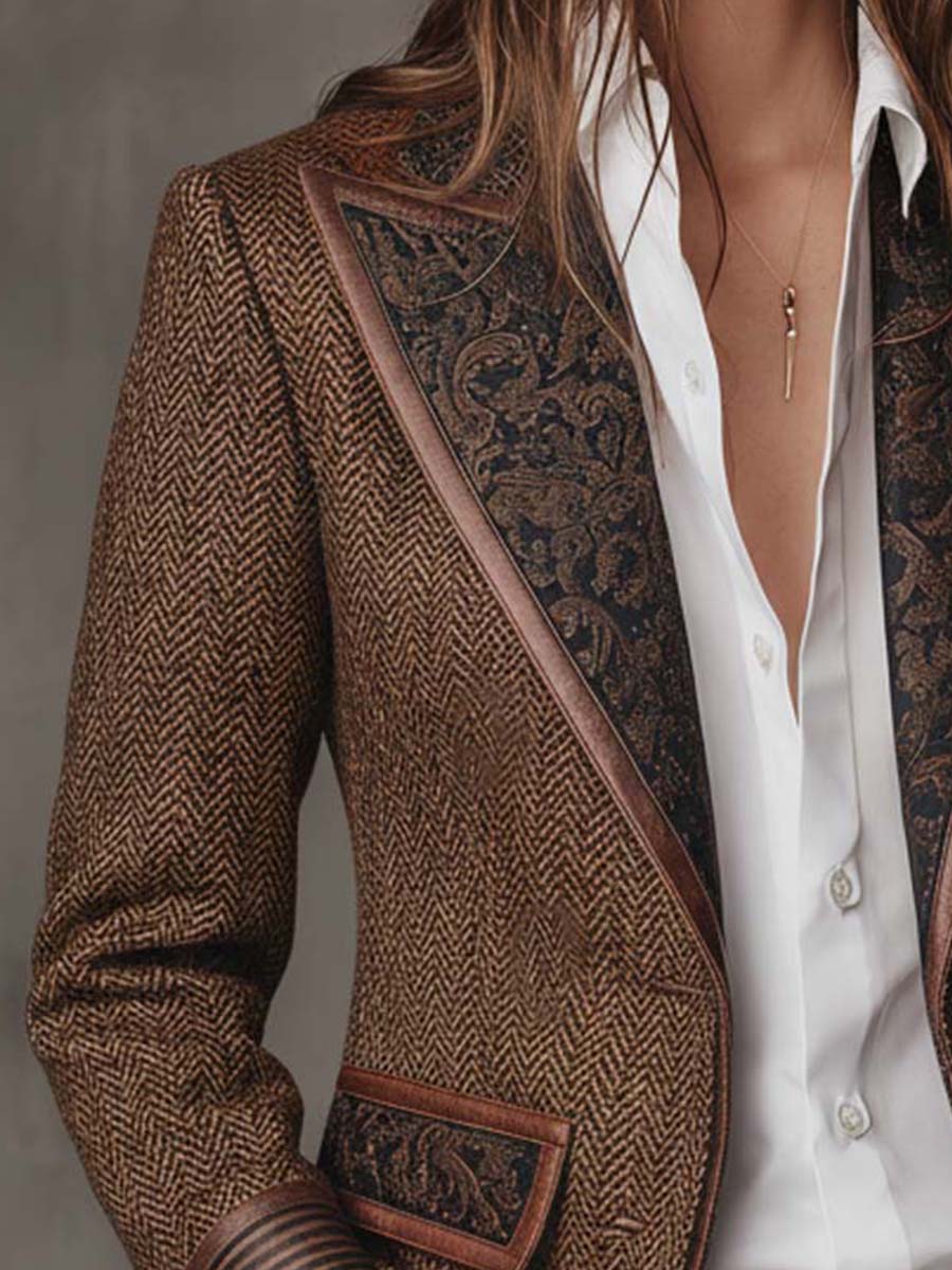 Emilia | Herringbone Printed Panel Blazer