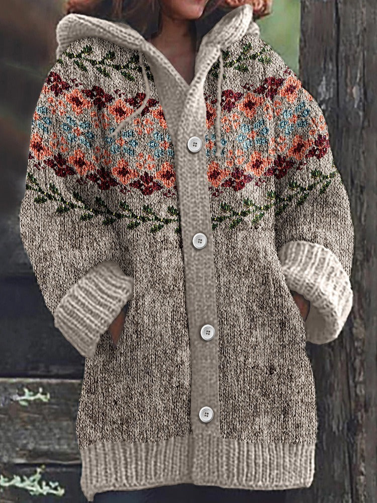 Hooded Jacquard Knit Cardigan