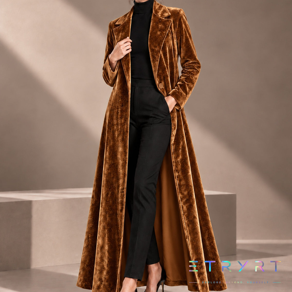 Béatrice | Open-Front Long Velvet Coat