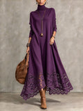Marcelle | Plum Turtleneck Maxi Dress With Floral Lace Hem