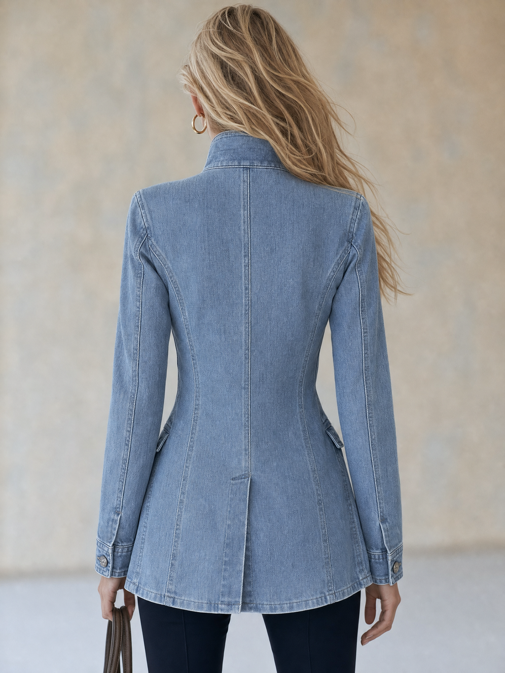 Valentine | Double-Breasted Blue Denim Military Coat