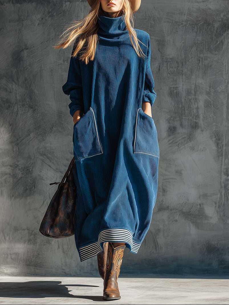 Vinia | Vintage High Collar Midi Dress with Pockets