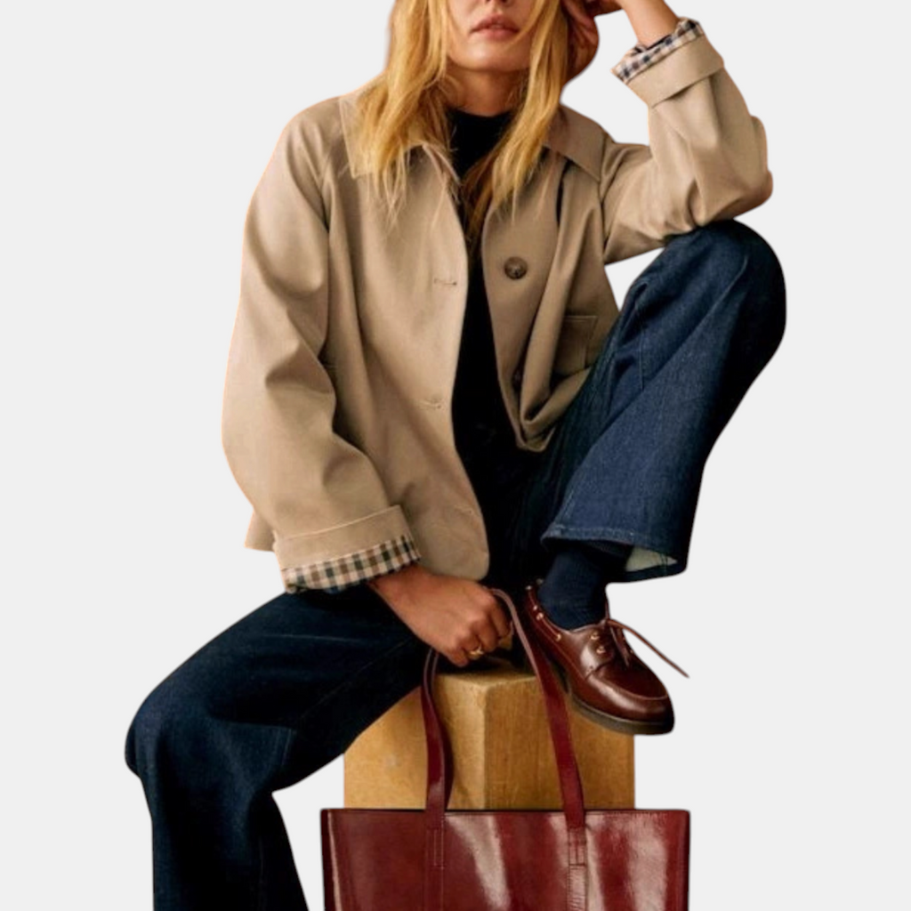 Nora | Cropped Trench Jacket With Checkered Lining