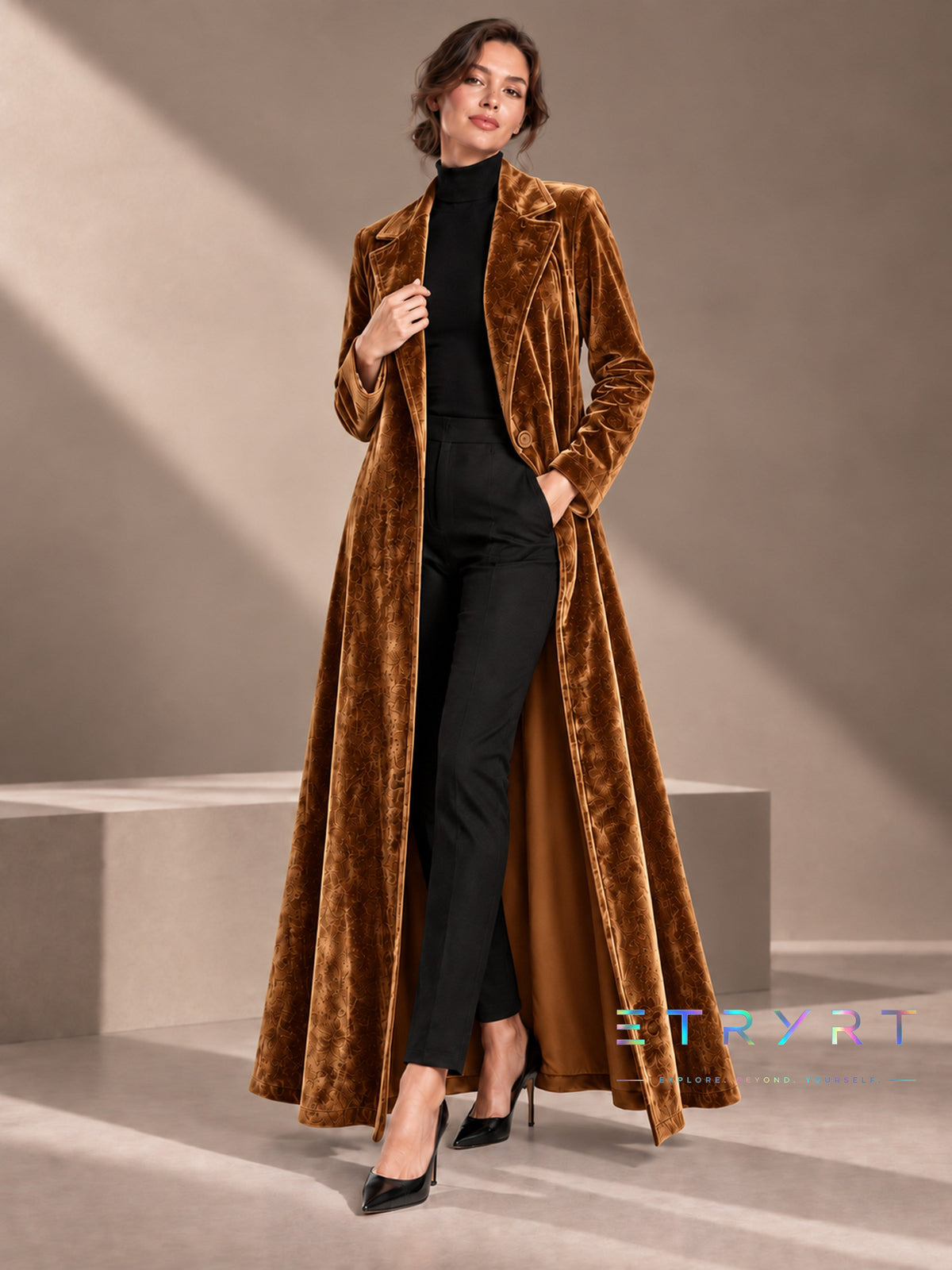 Béatrice | Open-Front Long Velvet Coat