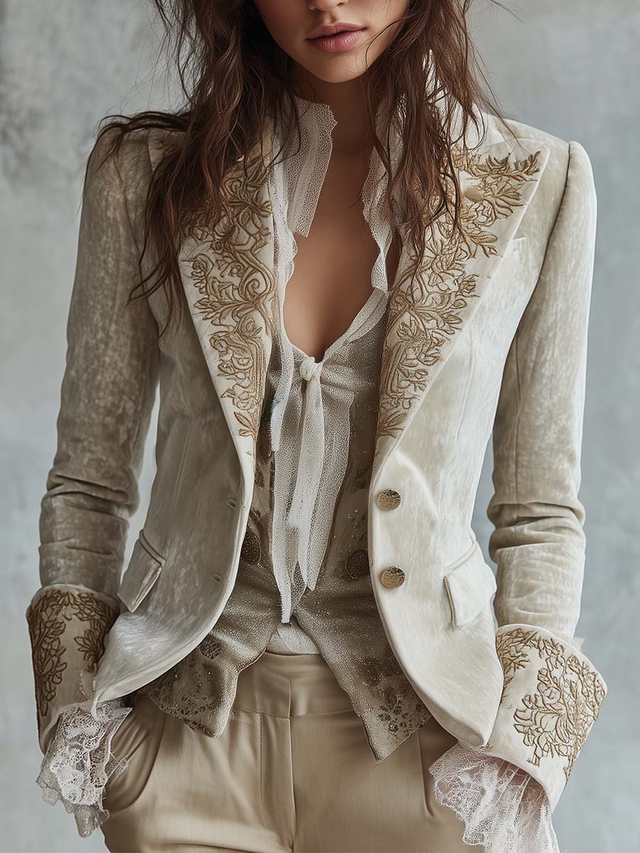 Ivora | Ivory Embroidered Tailored Blazer