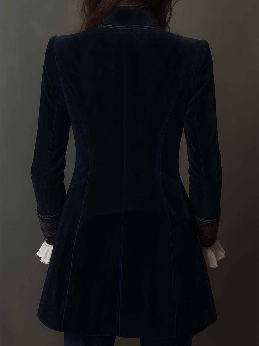 Emalie | Vintage Navy Embroidered Longline Jacket