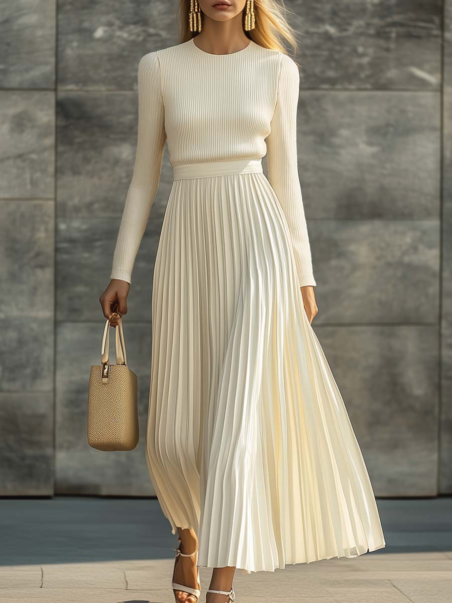 Charlotte | Ribbed Knit Top and Pleated Midi Skirt Set