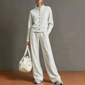 Celine | Knit High-Neck Top & Wide-Leg Pants Set With Gold Buttons