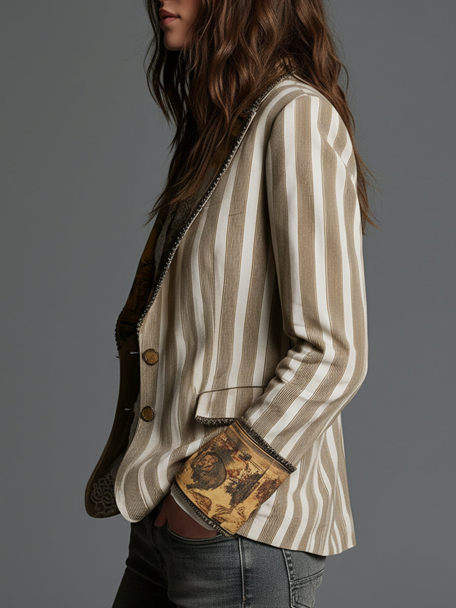 Malia | Boho Striped Printed Lapel Blazer