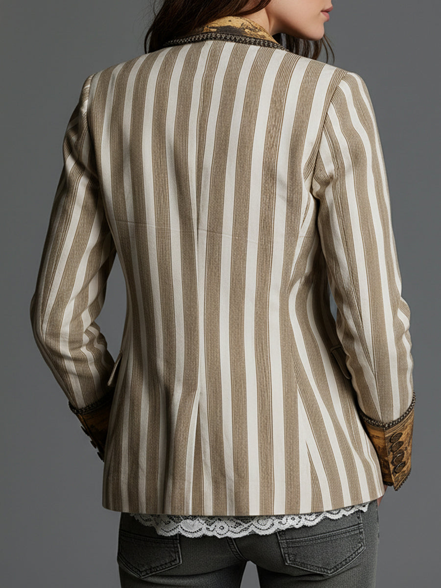 Malia | Boho Striped Printed Lapel Blazer