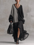 Celia | Oversized Knit & Chiffon Patchwork Maxi Dress