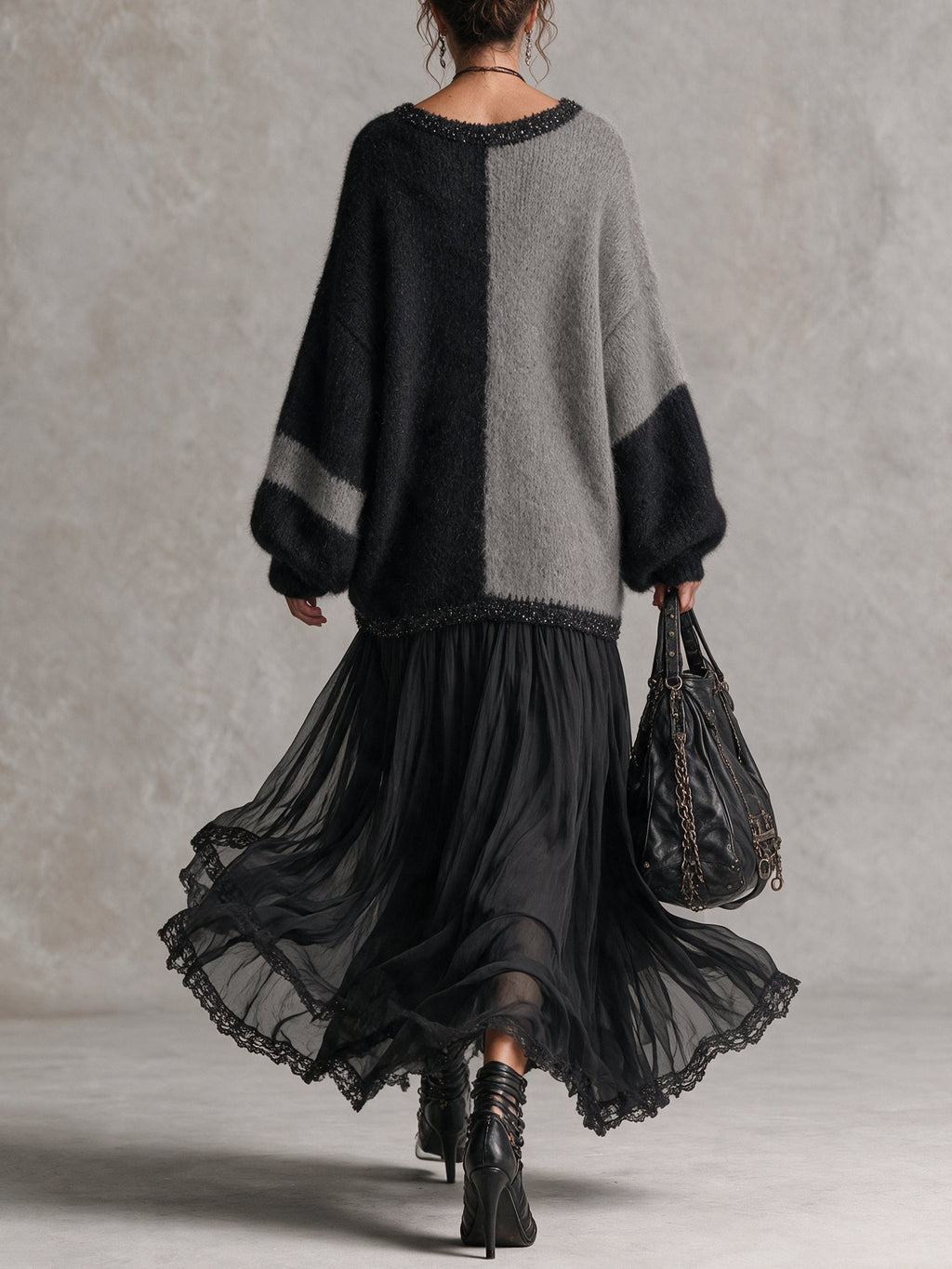 Celia | Oversized Knit & Chiffon Patchwork Maxi Dress