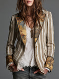 Malia | Boho Striped Printed Lapel Blazer