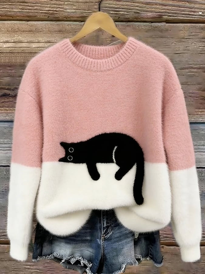 Odalie | Cat Silhouette Color-Block Sweater
