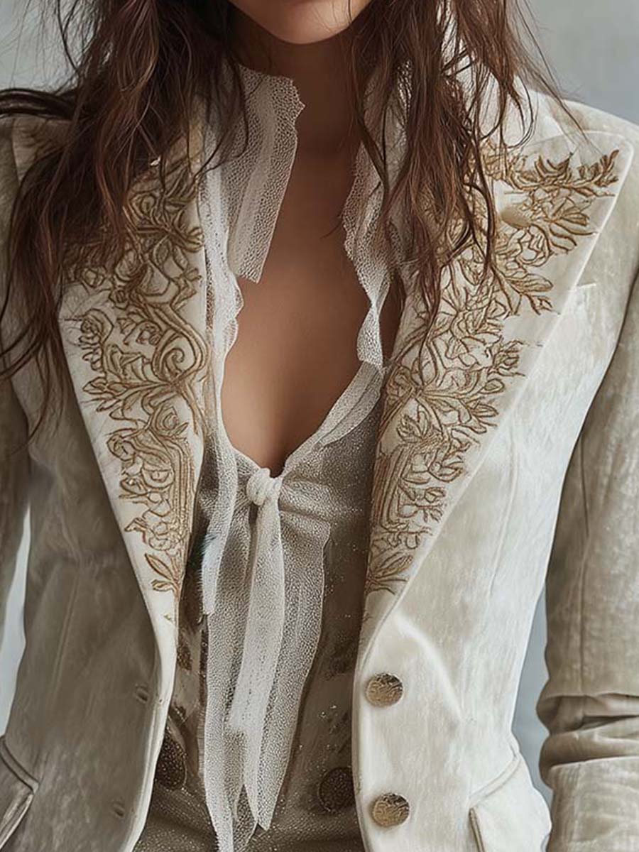 Ivora | Ivory Embroidered Tailored Blazer