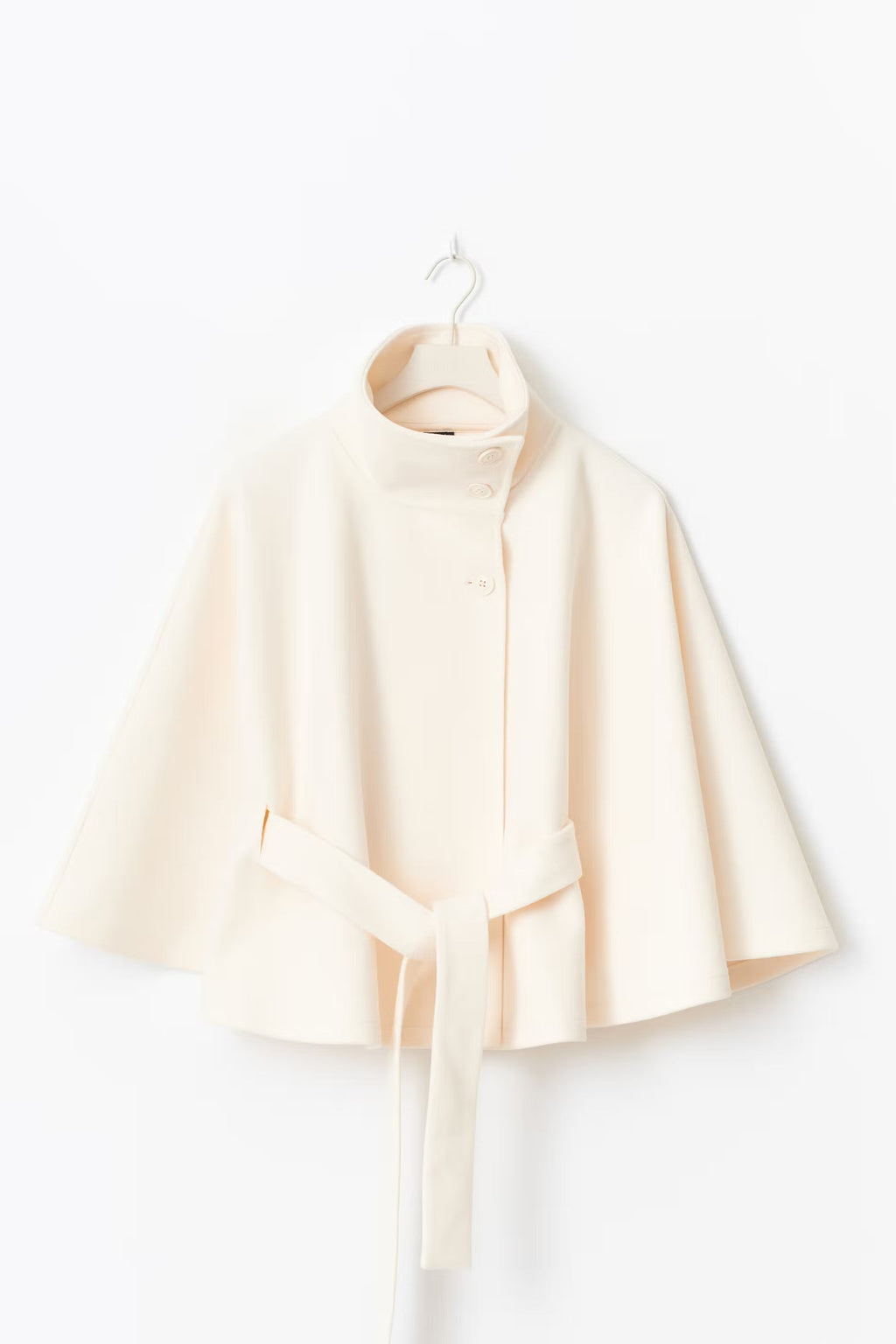 Nuvena | Wool Cape With High Neck & Belt