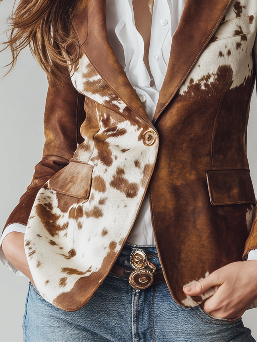 Shella | Vintage Cow Print Eco-Friendly Blazer