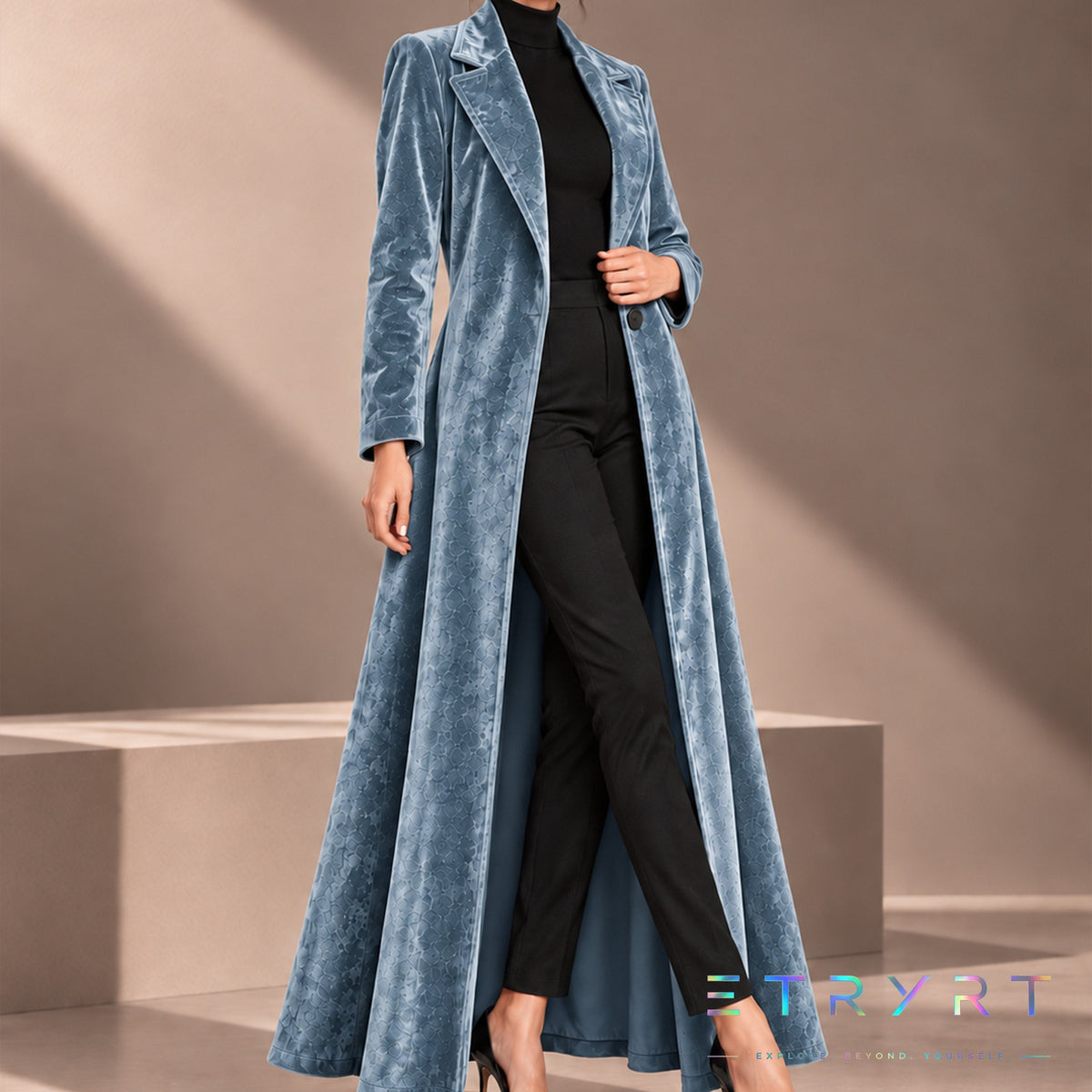 Béatrice | Open-Front Long Velvet Coat