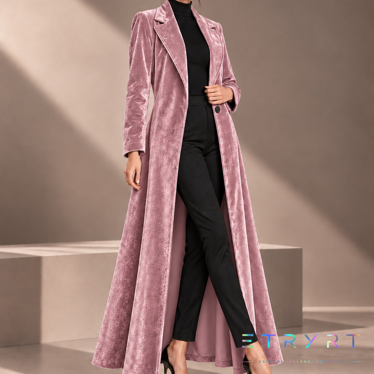 Béatrice | Open-Front Long Velvet Coat