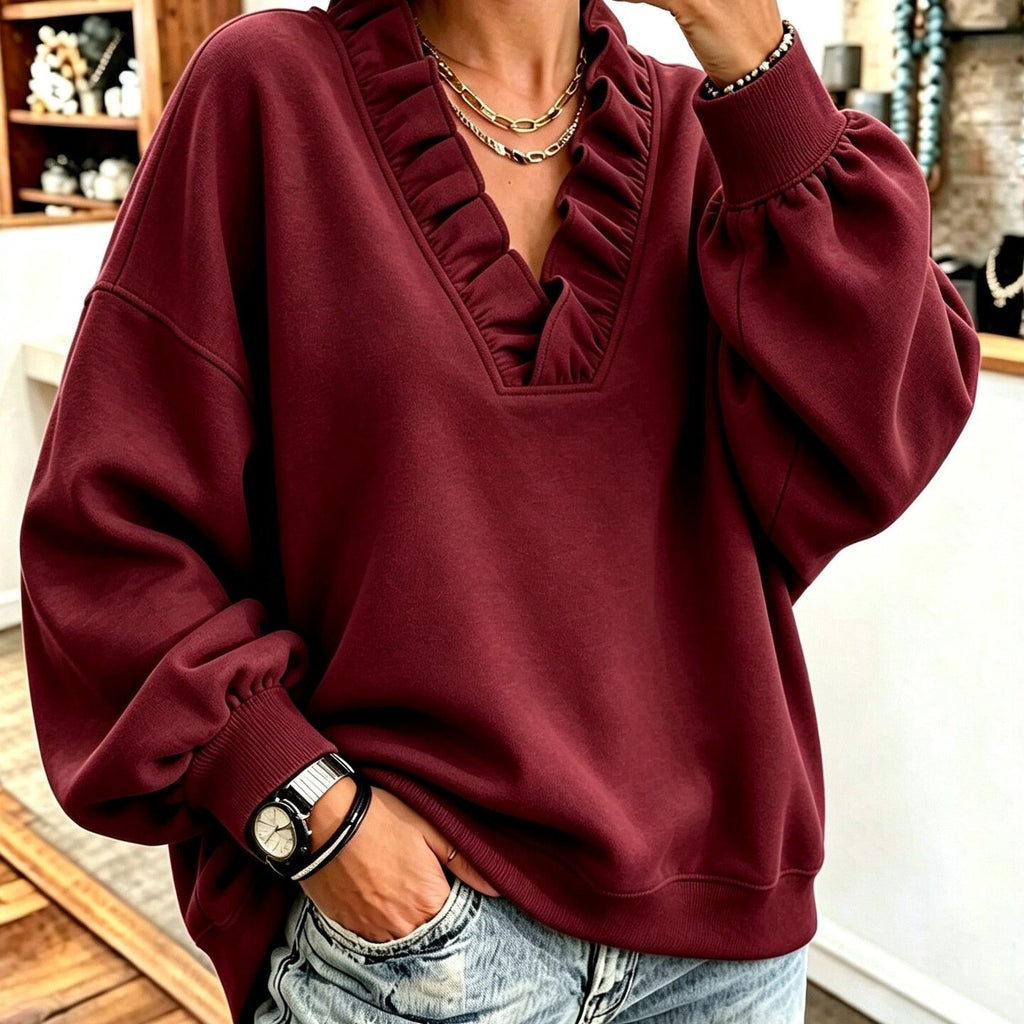 Roselyn | Ruffle V-Neck Sweatshirt