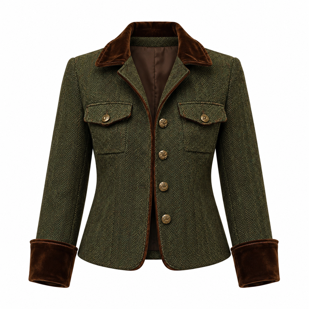 Viviana | Herringbone Tweed Military-Style Jacket