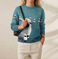 Cotton Sweater Teal with Sheep Pattern