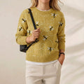 Cotton Sweater Mustard Yellow with Bee Pattern