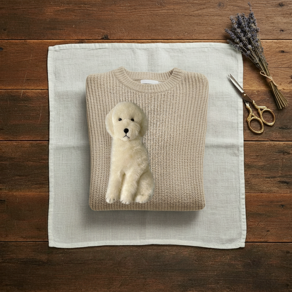 Cotton Sweater Cream with White Poodle